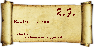 Radler Ferenc névjegykártya